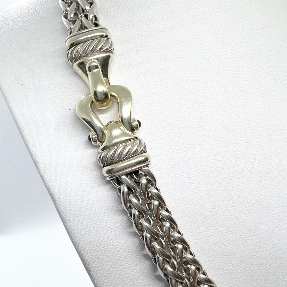 David Yurman Gold Buckle Double Wheat Chain Necklace With Rhodolite Garnet - Picture 3 of 14